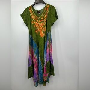 NF Free Size (One Size) Boho Gauze Dress Embroidered Beach Covrerup Tie Dye